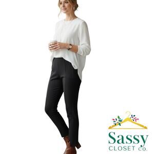 NWOT Nordstrom Black Pull‑On Flat Front Ankle Pants Slit Hem Size L